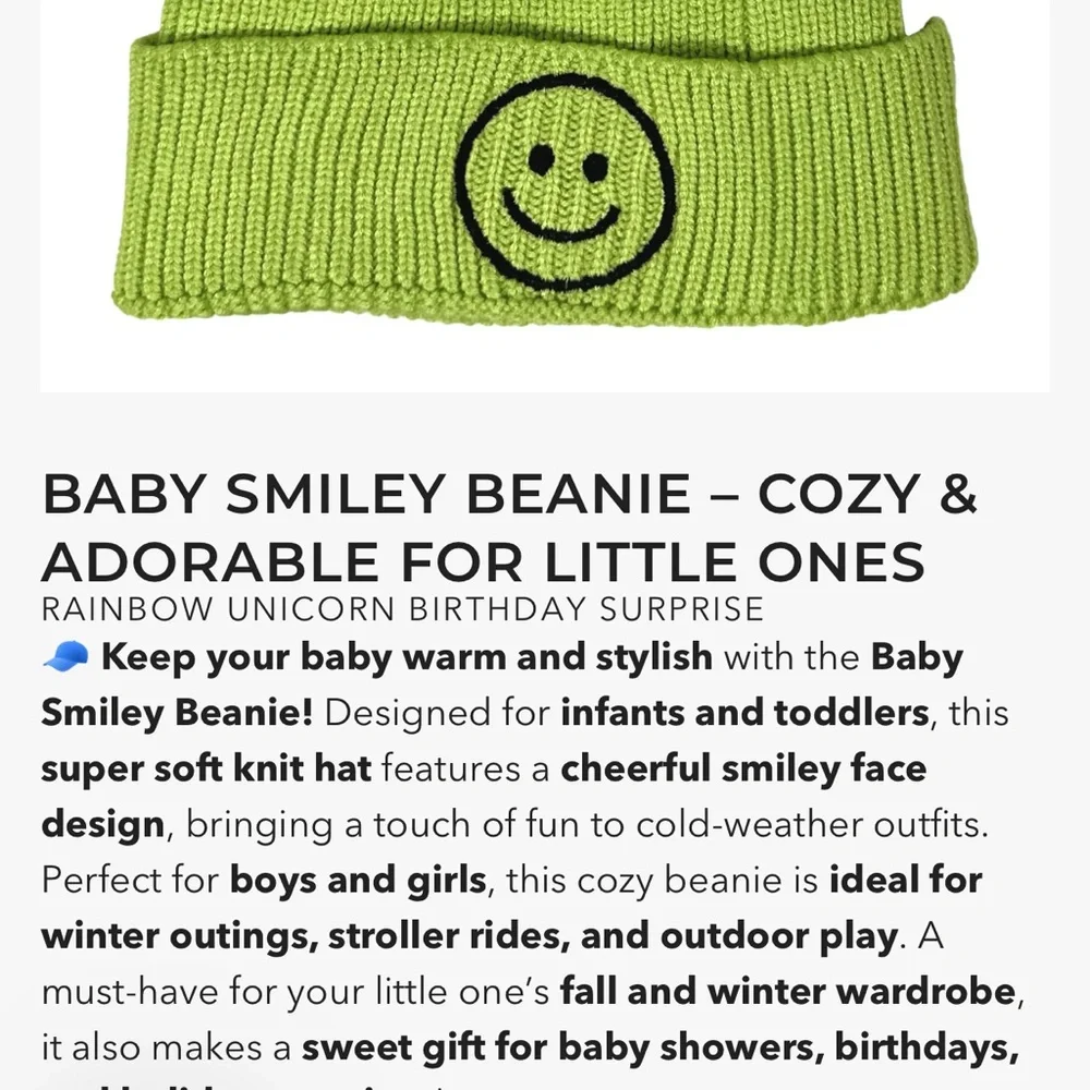 🍦HOST PICK🍦Rainbow Unicorn Birthday Surprise Smiley Beanie Bright Green LIME nwt